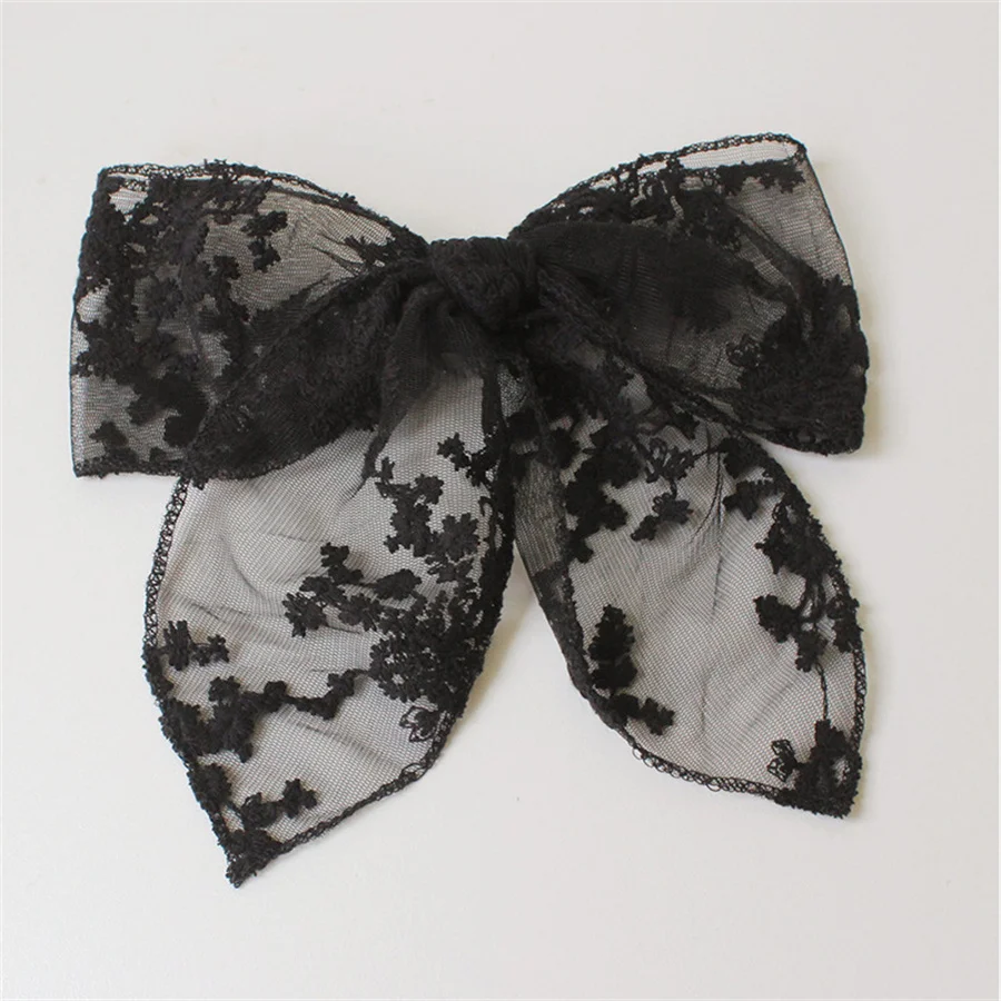 New Korean fashionable beige black embroidered lace fabric bow style hairpin hair accessories adult girls retro lady accessories