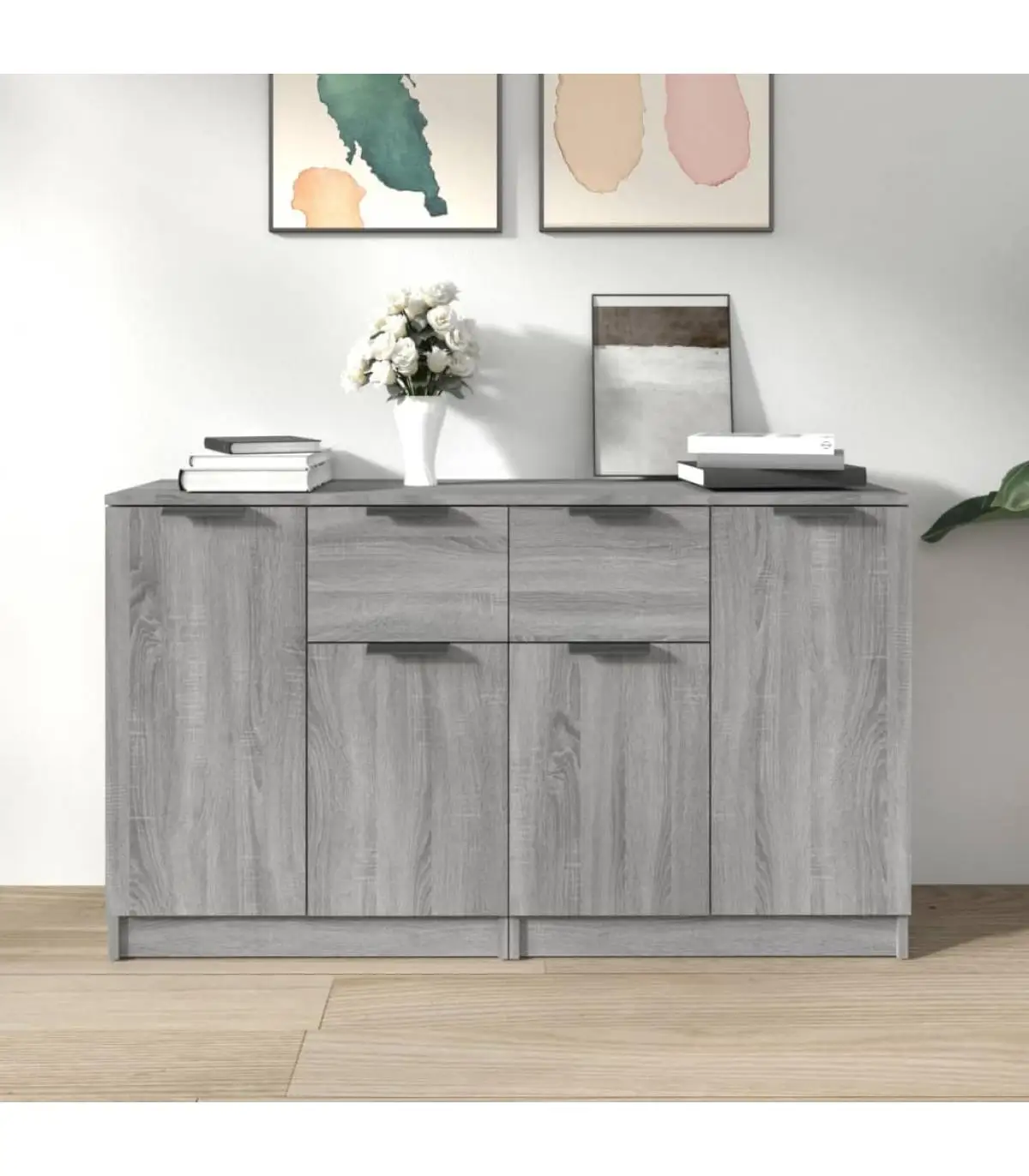 Sideboards 2 PAs Sonoma gray plywood 60x30x70 cm