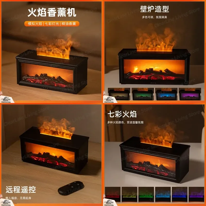 New Retro Fireplace Flame Humidifier 3D Simulation Aromatherapy for Home Desktop