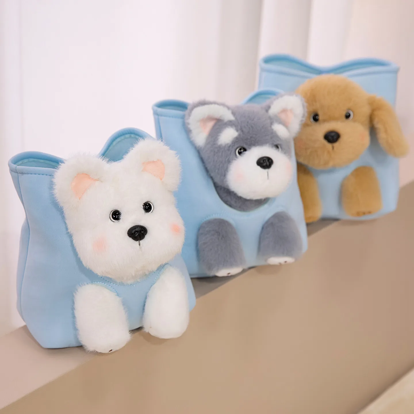 กระเป๋าใส่ของเล่นตุ๊กตาสุนัขน่ารัก กระเป๋าเก็บของตกแต่งห้องน่ารัก การ์ตูนตุ๊กตาสุนัข กระเป๋าสะพายข้าง ตุ๊กตาสุนัขขนนุ่ม ของขวัญสำหรับเด็ก