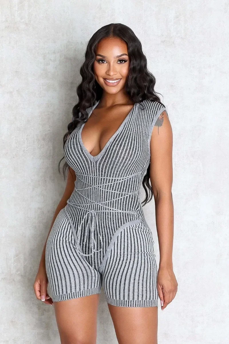 

Женский сексуальный модный повседневный трикотажный комбинезон с завязками и короткими штанинами GUWU