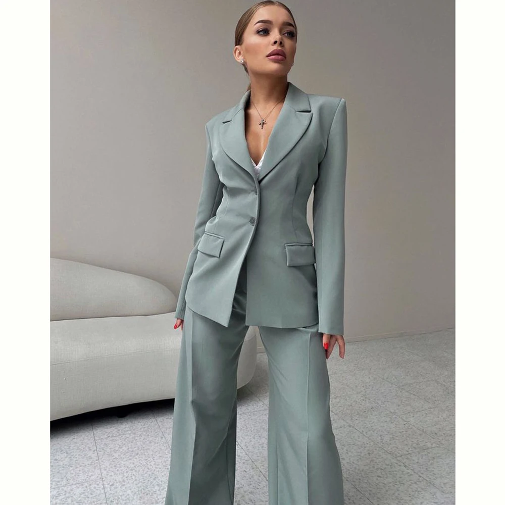 Traje elegante para mujer, chaqueta de dos piezas, pantalones, ropa femenina de un solo pecho, conjunto Formal ajustado para oficina, 2024