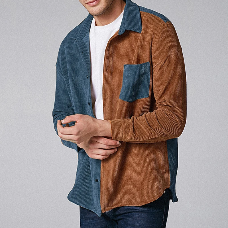 

Новая японская винтажная вельветовая рубашка класса люкс с пэчворком, отложным воротником, на пуговицах, с длинным рукавом, кардиган, повседневная, больших размеров, уличная одежда, мужские топы