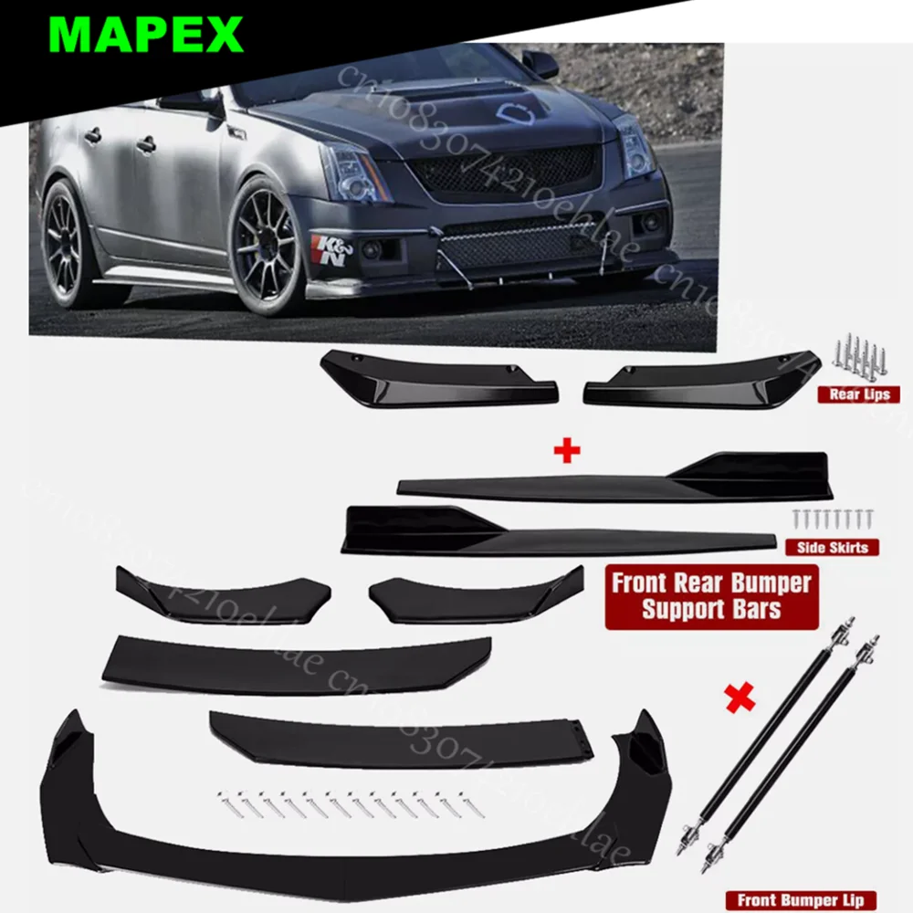 

For Cadillac ATS CTS Front Rear Bumper Lip Spoiler Splitter Body Kit+Side Skirts Glossy Black