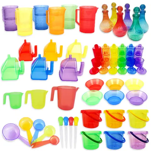 Sand Water Game Open-ended Montessori Toys Kids Transparent Rainbow Measuring Cup Bowl Funnel Clip Spoon Plate Magic Bottle Pipe