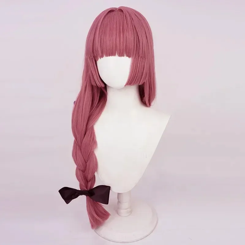 Bocchi The Rock Hiroi Kikuri peluca de Cosplay rojo claro sintético trenzado peluca larga y recta Anime Coser Linda chica peluca de Halloween