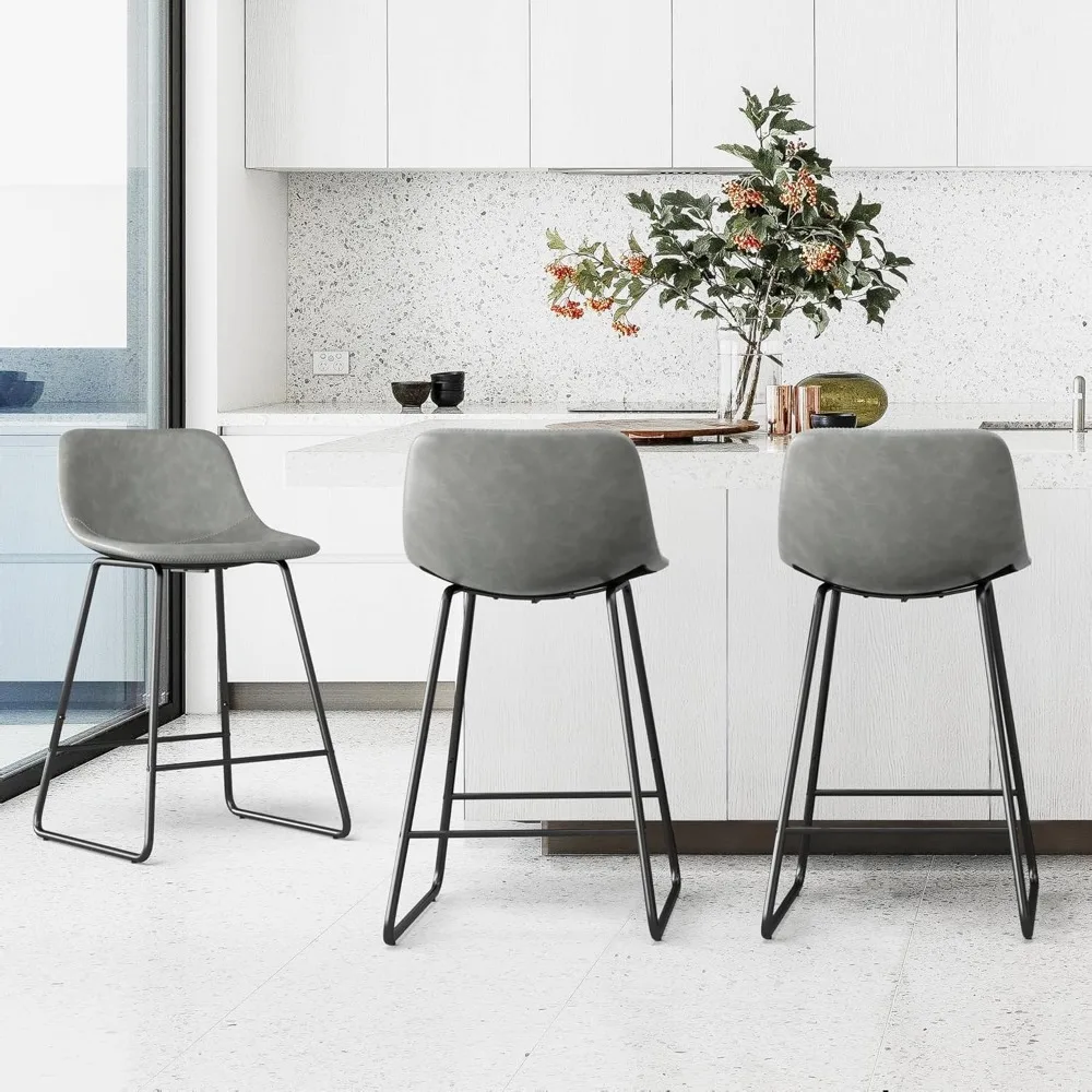 

Bar Stools Set of 3, 24" ALX Faux Leather Barstools, Modern Counter Height Stools with Back and Metal Legs, Armless Cou