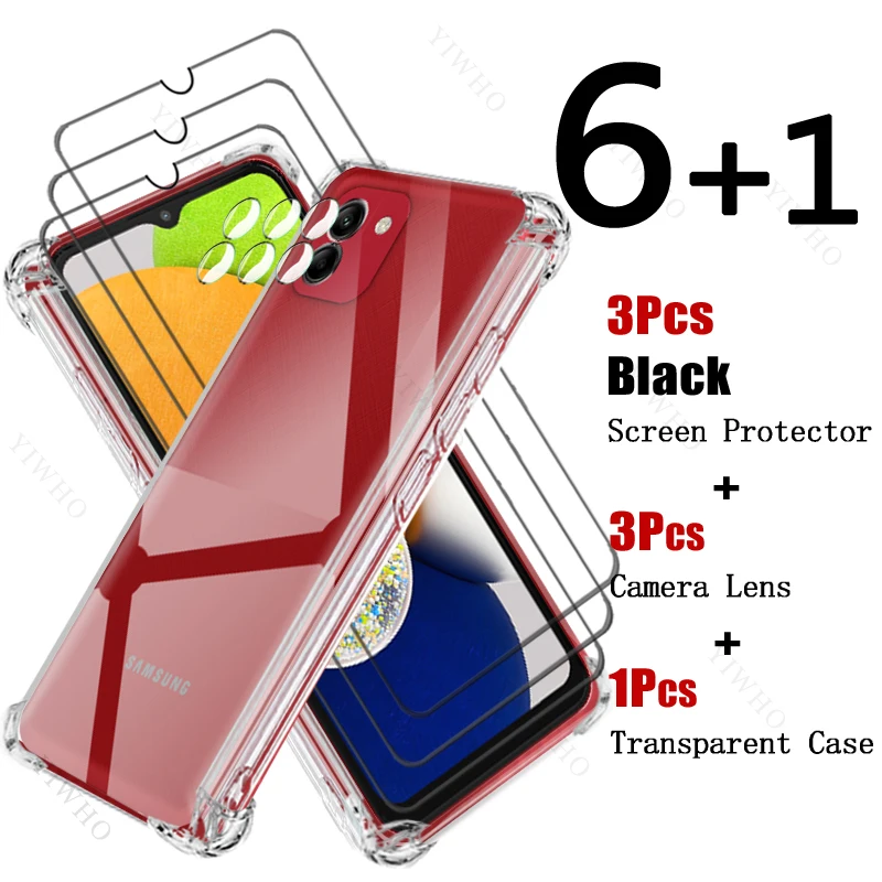 Glue Tempered Glass Screen Protector for Samsung Galaxy A03 Soft Silicone Shockproof Case Safety Camera Lens for Samsung A 03 HD