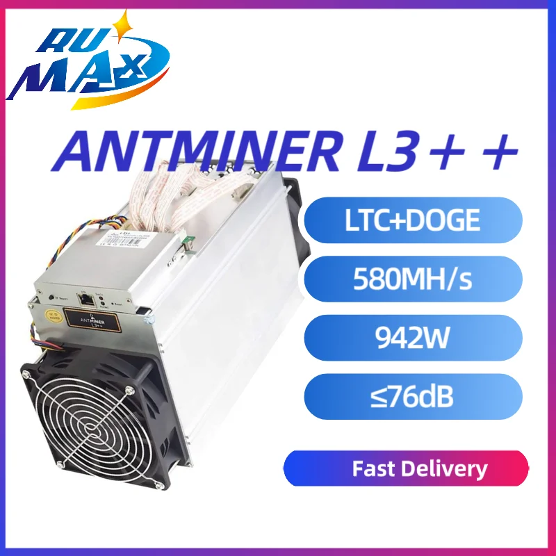 

Bitmain ANTMINER L3++580Mh/s 942W Doge Miner With PSU crypto Scrypt Litecoin Miner Antminer L3 plus Asic Doge LTC Miner in stock