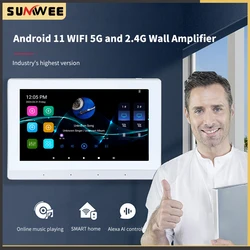 7inch android 11 touch screen wifi bluetooth TF card USB background music home Sound Audio In-wall amplifier