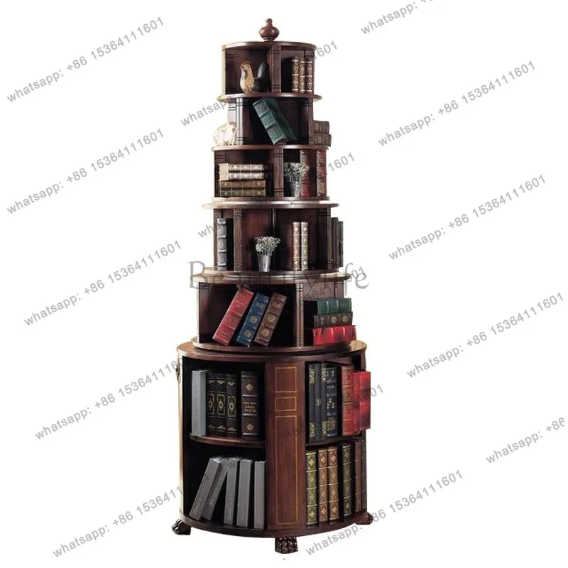 American all-solid wood European rotating bookshelf 360-degree floor bookcase display shelf