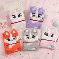 A5 Plush Kawaii Kitty Notebook Cute Cartoon Cat Diary with Lock Kawaii Cat Ear Plush Notebook Fox Diary Book School Stationery