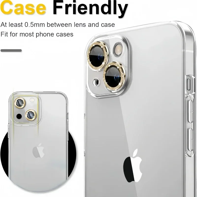 아이폰 16 프로 맥스 16Pro 16Plus 다이아몬드 카메라 렌즈 유리 아이폰 15ProMax 빛나는 금속 렌즈 커버에 대 한 2-3Pcs 렌즈 보호대