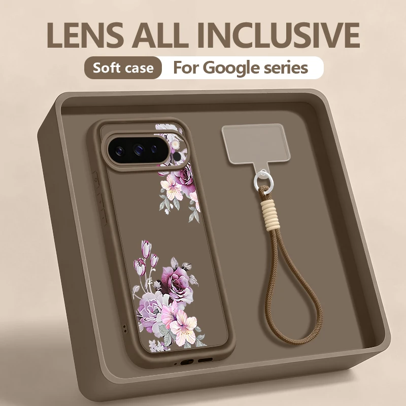 Blumenmuster Schlüsselband Handyhülle für Google Pixel 10 9 8 7 Pro 9A 8A 7A Pixel 9 10 Pro XL TPU Silikon Handgelenkband Schutzhülle