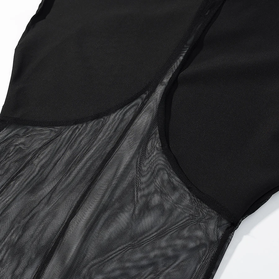 Sommer Damen Jumpsuit Sexy Tüll Patchwork Bodysuit Weiblicher Schicker Hochkragen Ärmellos Durchsichtiger Bodycon Damen High Street Top – Detail 6