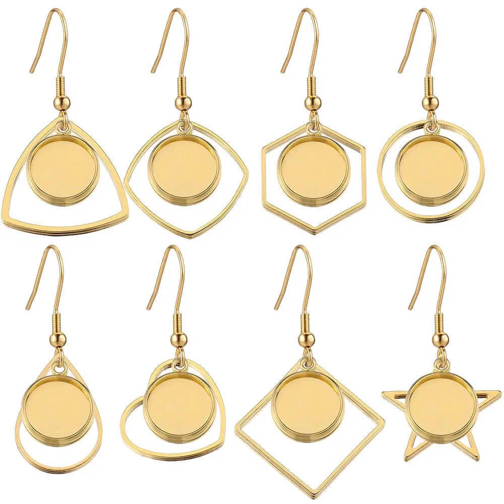 10pcs/Lot Gold Plated Stainless Steel Earrings Hook Cabochon Blank Base 12mm Glass Resin Tray DIY Jewelry Making Supplies Charms