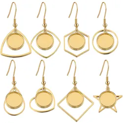 10pcs/Lot Gold Plated Stainless Steel Earrings Hook Cabochon Blank Base 12mm Glass Resin Tray DIY Jewelry Making Supplies Charms