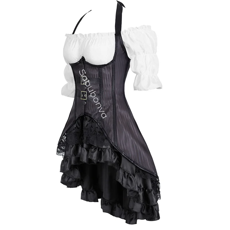 Pirate Costume Woman Corset Set 3 PCS Women Blouse Top Skirt Vintage Gothic Plus Size Burlesque Medieval Renaissance Halloween