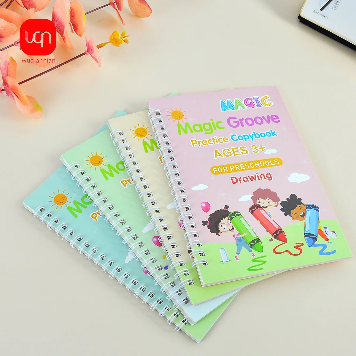 4pcs Sank Magic Practice Copybook Pen Preschools Kids Calligraphy English Verison Free Wiping Children Reusable Writing Book