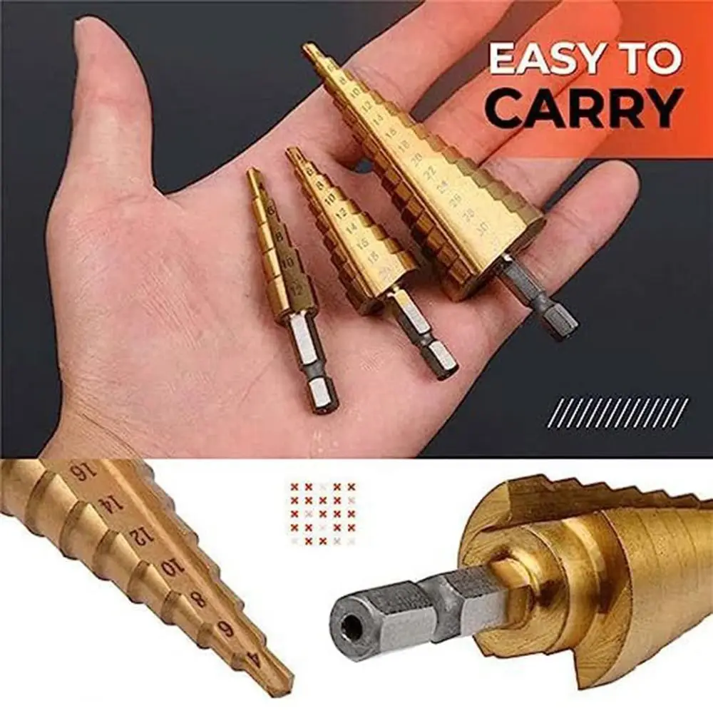 

3-12/4-20/4-32mm Step Cone Drill Hexagonal 3/6/8mm Metal Hole Cutter Durable HSS Drilling Tools Power Tools Accessories