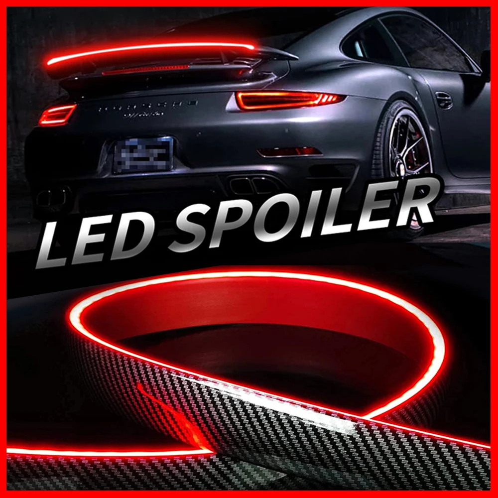 

Car Carbon Fiber Spoiler LED Flow Lamp Trunk Trim Auto Rear Spoiler The Third Brake Light DRL Signal Light 12V Tail Wing Styling