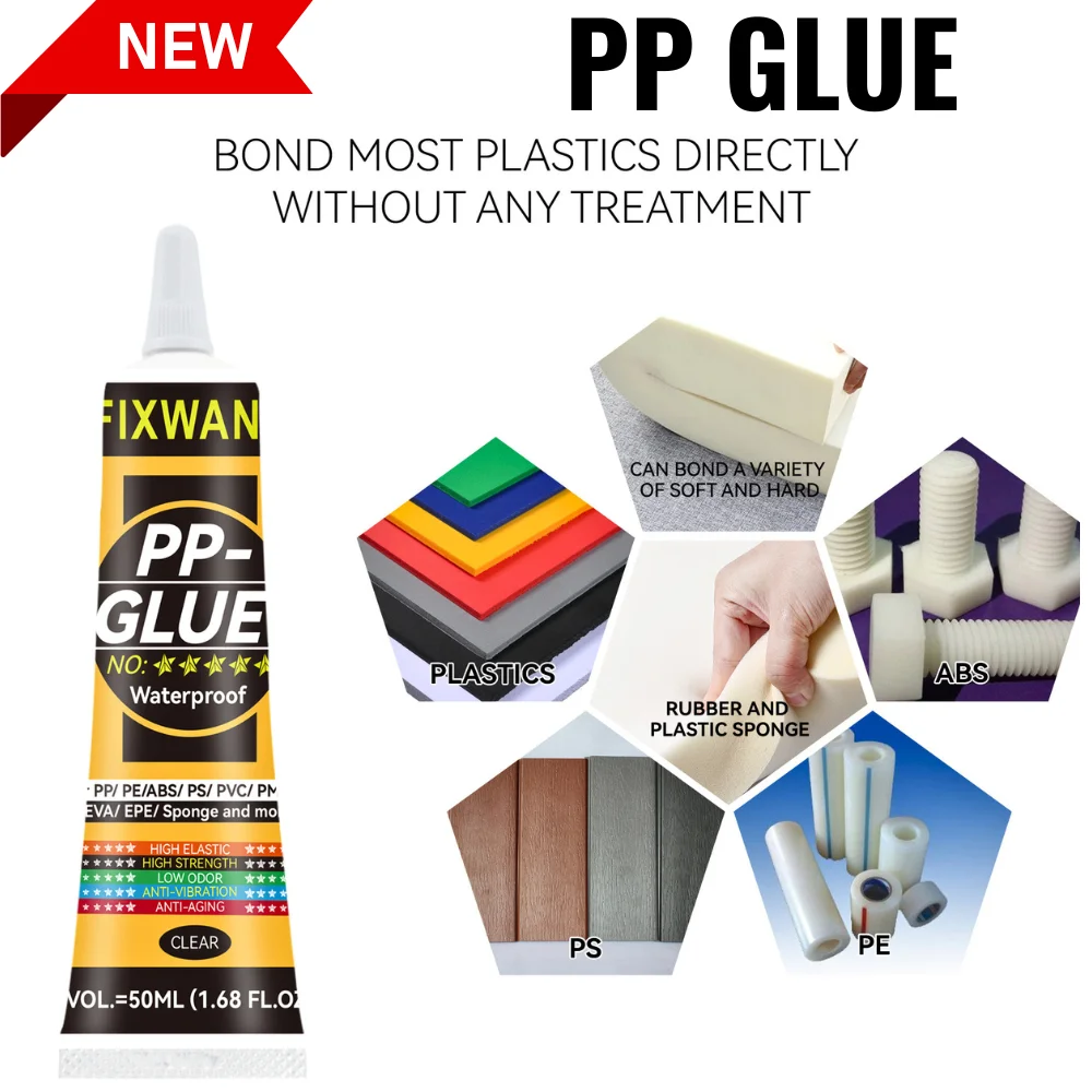 50ML FIXWANT Polypropylene PP Glue PE EVA POM PU Plastic Leather Waterproof Soft Glue Strong PVC Adhesive