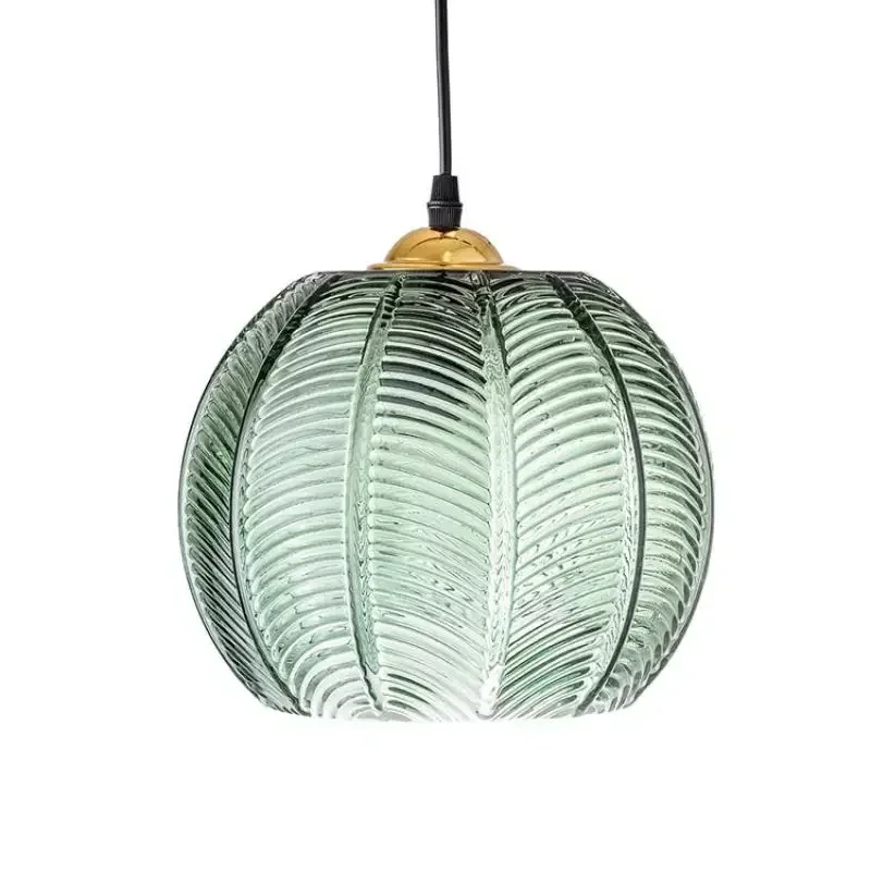 Glass Pendant Lights Green Leaf Patterned Creative Dining Table Light Hotel Study Bedroom Lighting