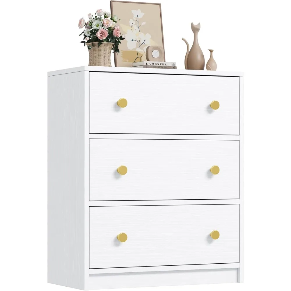 

3 Drawer Dresser for Bedroom, White Nightstand with Fabric Drawers, Small Dresser Chest of Drawers for Living - Free Delivery