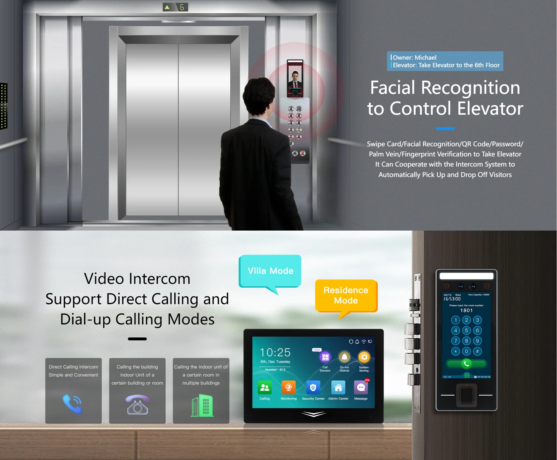 TCP/IP WIFI التعرف على الوجه التحكم في الوصول وخزانة الحضور والوقت مع قارئ بصمات الأصابع 4G الاختياري للرؤية الليلية الاتصال الداخلي