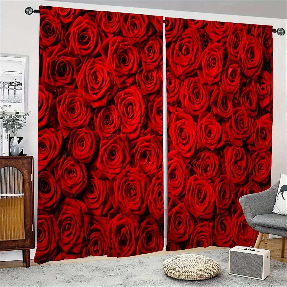 Red Flower Water Bead Floral Window Curtains Blinds For Living Room Kid's Bedroom Bathroom Kicthen Office Door Home Decor