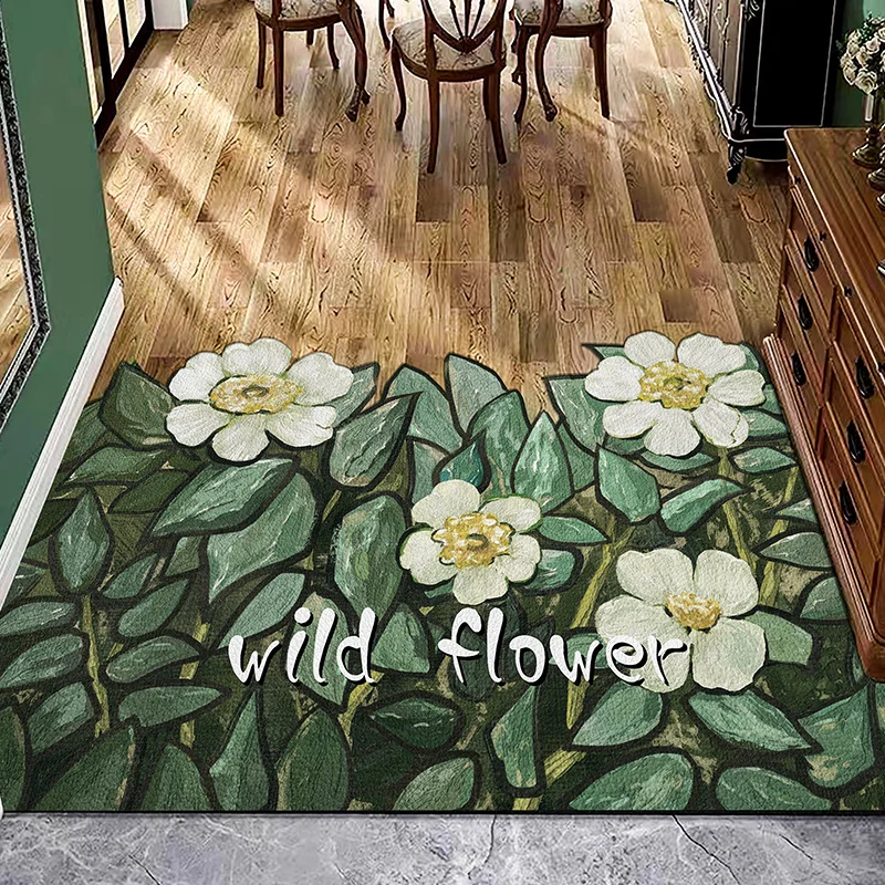 PVC Entry Door Mat, Oil Painting Flower Pattern, Floor Mat, Can be Cut, Oil-proof, Non-slip, Waterproof Household Carpet