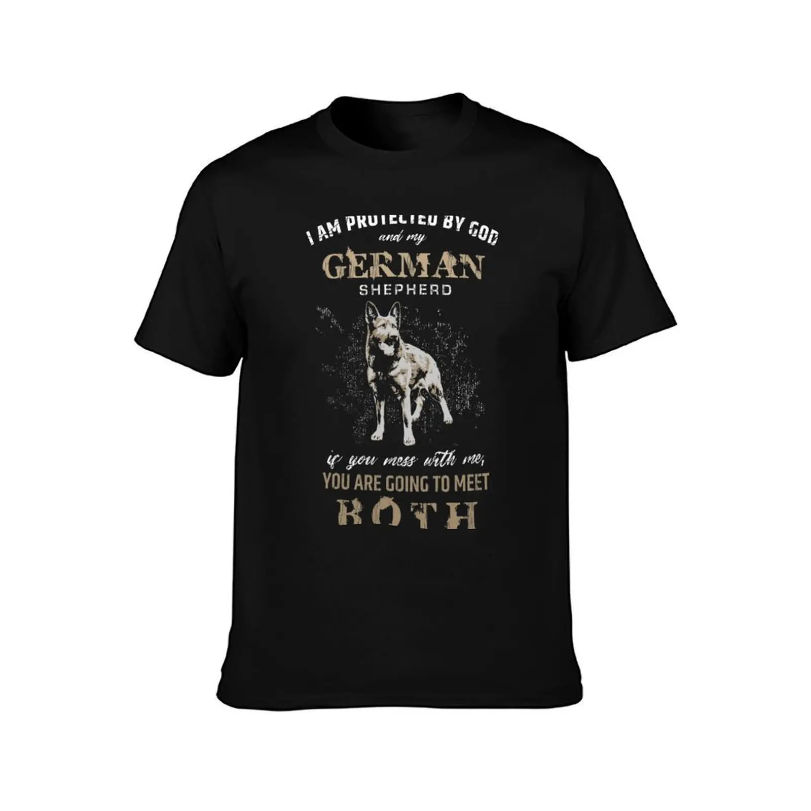 Protected by German Shepherd Dog- GSD T-Shirt, Summer Casual Cotton Tee, Oversized Streetwear Tops, Vintage Graphic Print