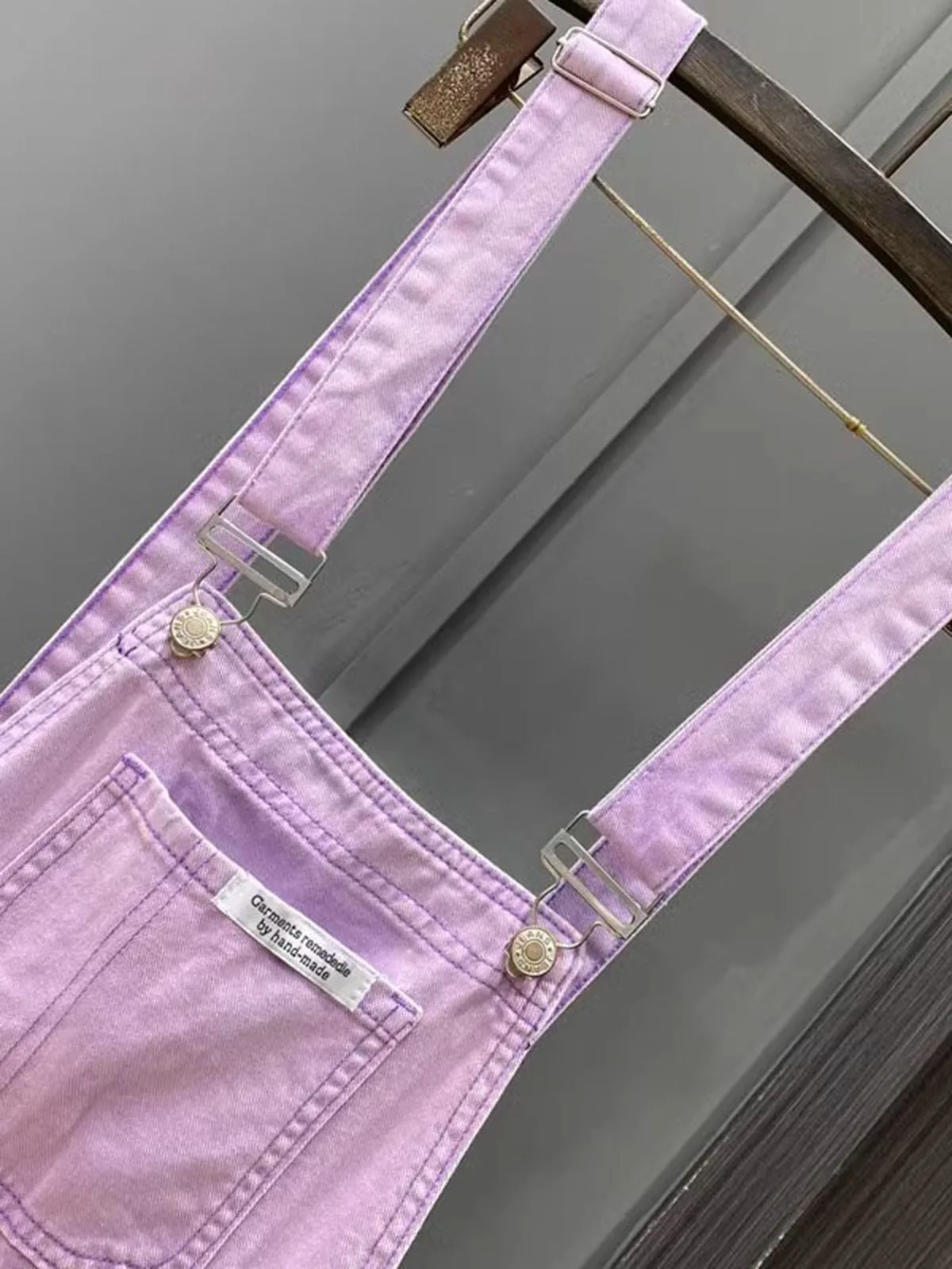 Purple Denim Jumpsuit Women's Spring Summer New High Waisted Fashionable Pocket Wide Leg Straps Shorts Sweet Girls Streetwear