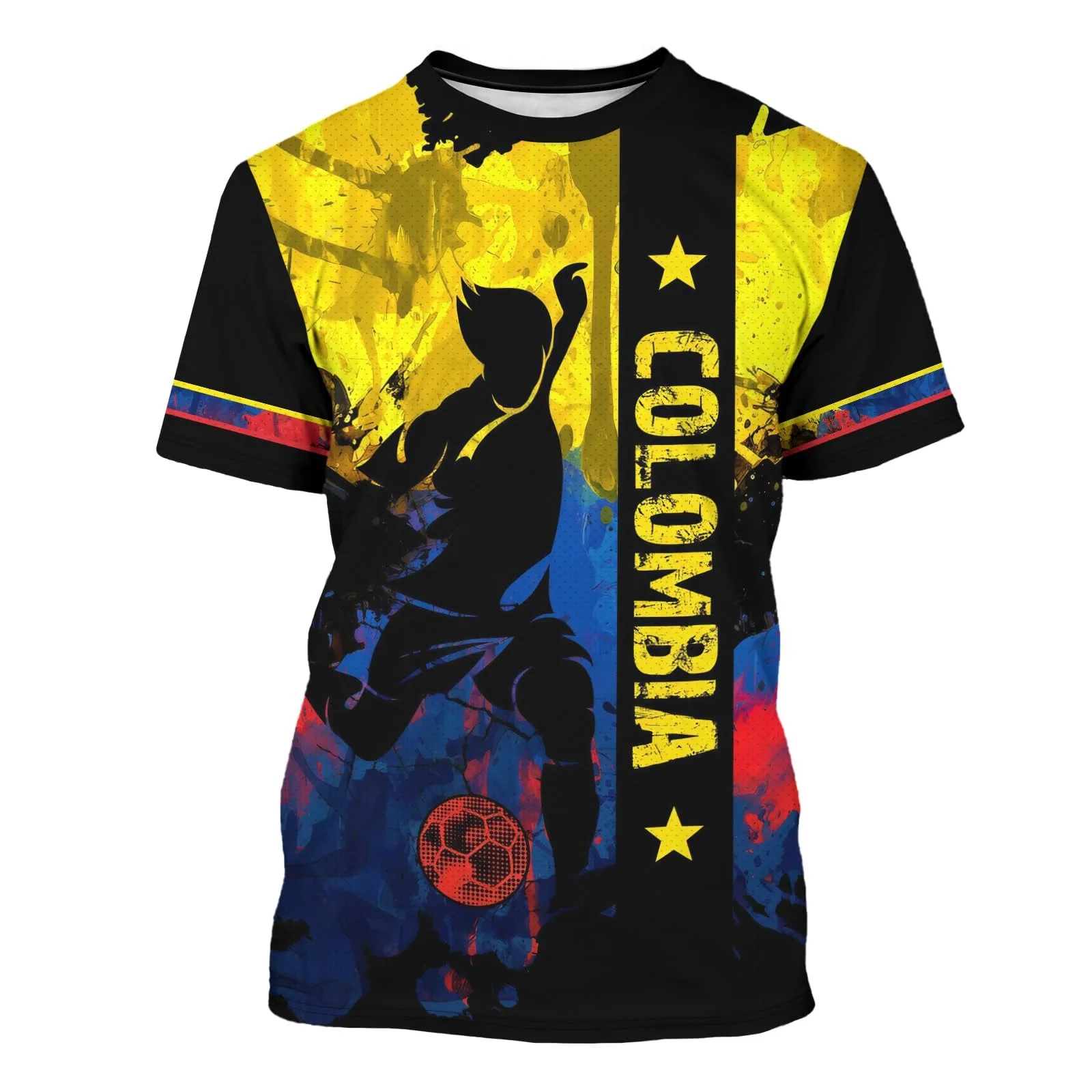 Men Colombia Soccer Print T-Shirt Grunge Style Football Player Graphic Short Sleeve Casual Sports Fan Tee Top