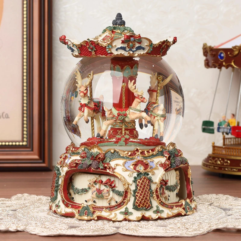 Christmas Eve crystal ball rotating music box elk music box for girls and children's birthday gifts
