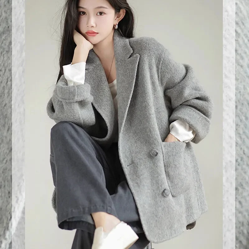 

2025 Winter New Temperament Double-Sided Cashmere Coat Women's Short Pocket 100% Pure Wool Coat