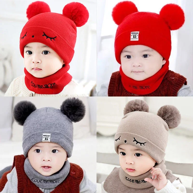 1-2pc Autumn Spring Baby Cotton Knitting Hat Scarf Set Infant Boys Girls Neck Scarf Winter Warm Toddler Cartoon Baby Suits