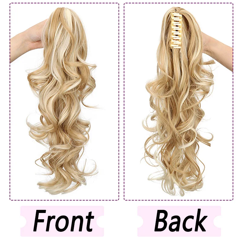 Extensión de cola de caballo sintética de 16 pulgadas, con capas, rizada, con mechas de color, pinza de cocodrilo, elegante, para uso diario 4