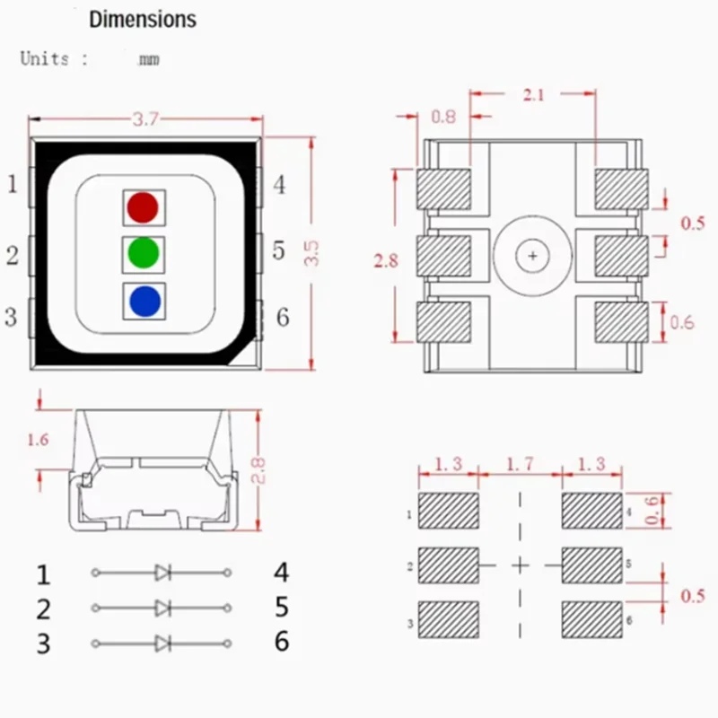 1000pcs 3535 RGB 6-PIN SMD 3535RGB LED RED GREEN BLUE Full Color Display light