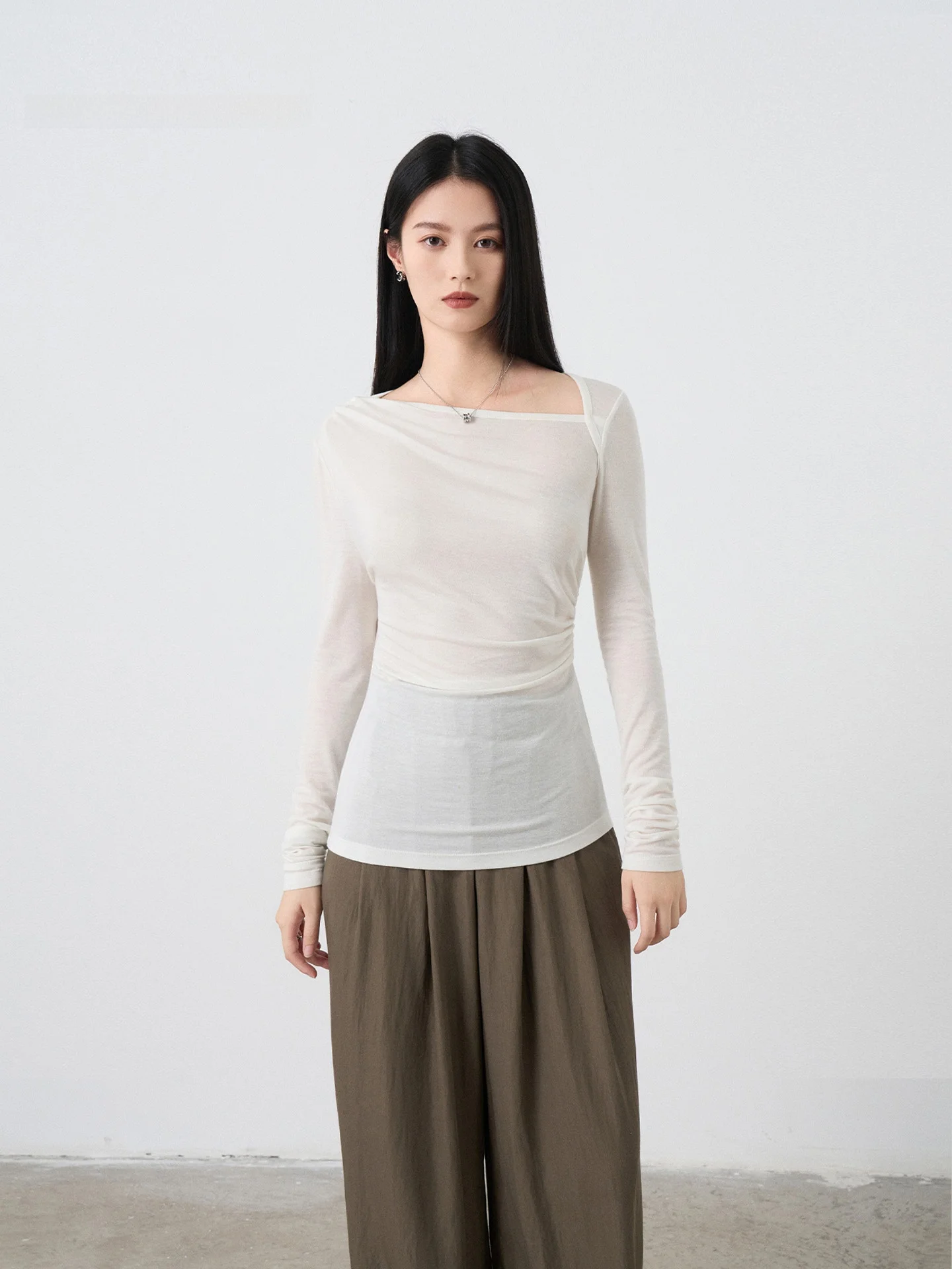 

Футболка Moprobably с длинным рукавом, приталенная, однотонная, для повседневной носки, из смесовой ткани лиоцелл и шерсть, с эластичными волокнами, летний топ