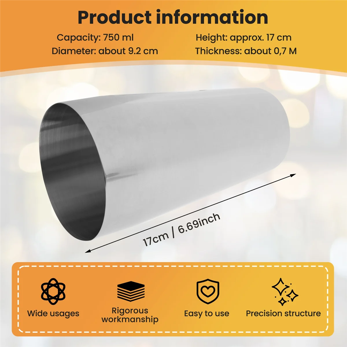 

A010 Stainless Steel Mixer Shake Beverage for flair bartenders Cocktail shaker, Silver