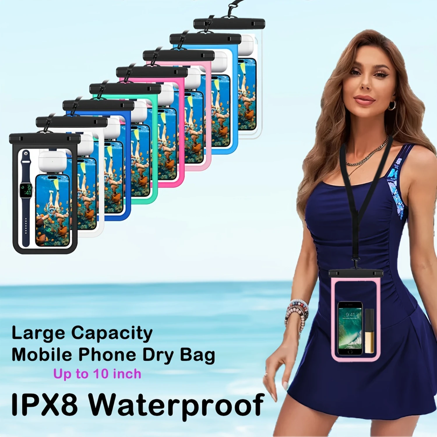 Waterproof Mobile Phone Bag, Large Capacity, Double-sided HD Perspective, Outdoor Activities such as Camping, Kayaking, Swimming