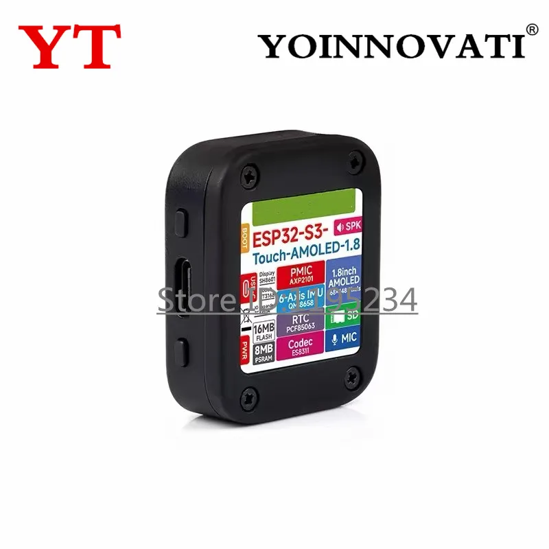 ESP32-S3 مجلس التنمية 1.8 بوصة AMOLED عرض شاشة تعمل باللمس QMI8658/MIC/الصوت LVGL AI صوت ساعة قابلة للبرمجة
