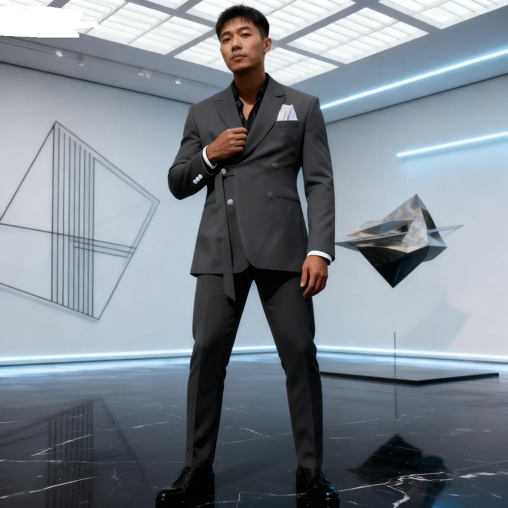 

Формальный приталенный мужской свадебный смокинг из двух предметов, куртка с пиковыми лацканами, брюки, деловой костюм, наряд для курения жениха, элегантный стиль