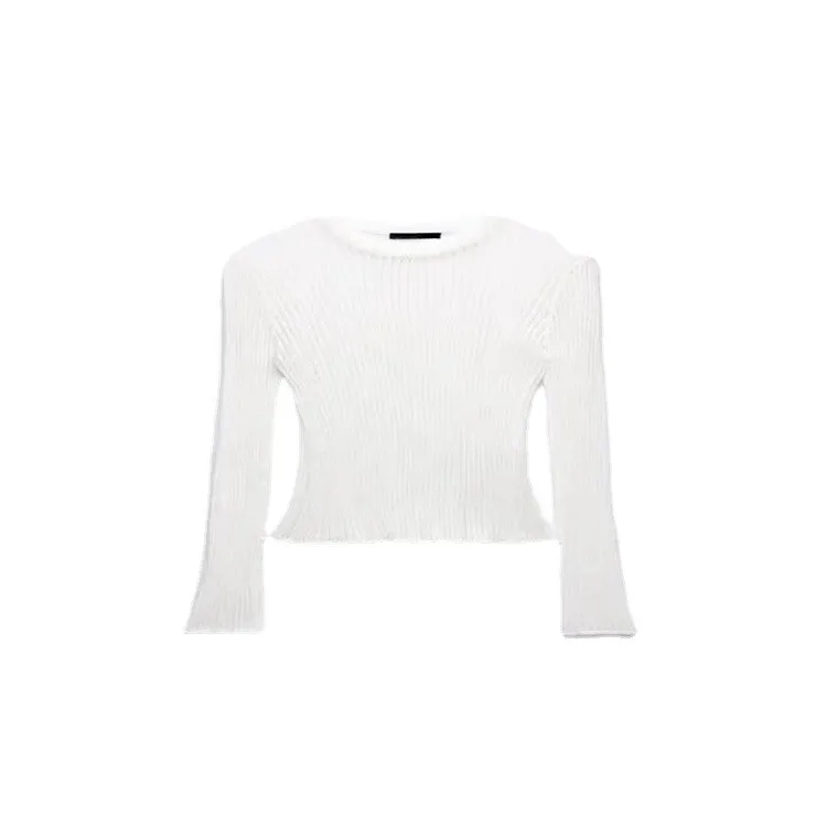 Round Neck Long Sleeve T Shirt Standard Length Sweet Loose Fit Mercerized Finish Women Top with Crew Neck Pullover Style