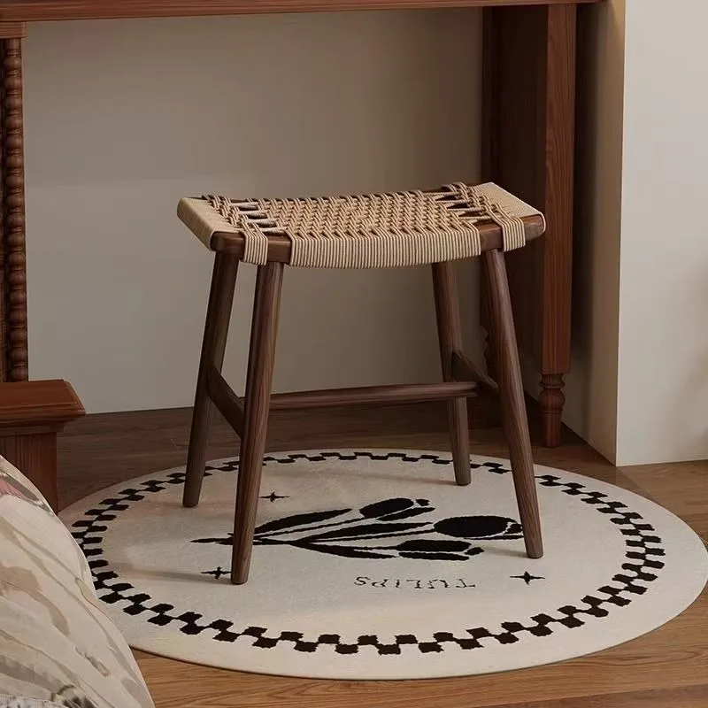 Medieval solid wood makeup stool household bedroom dresser stool retro dressing chair