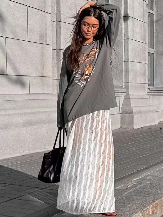 Faionable Gonna a f jacquard a vita alta Gonna lunga sexy a taglio dritto Colore puro Altro materiale Stagione autunnale 2024