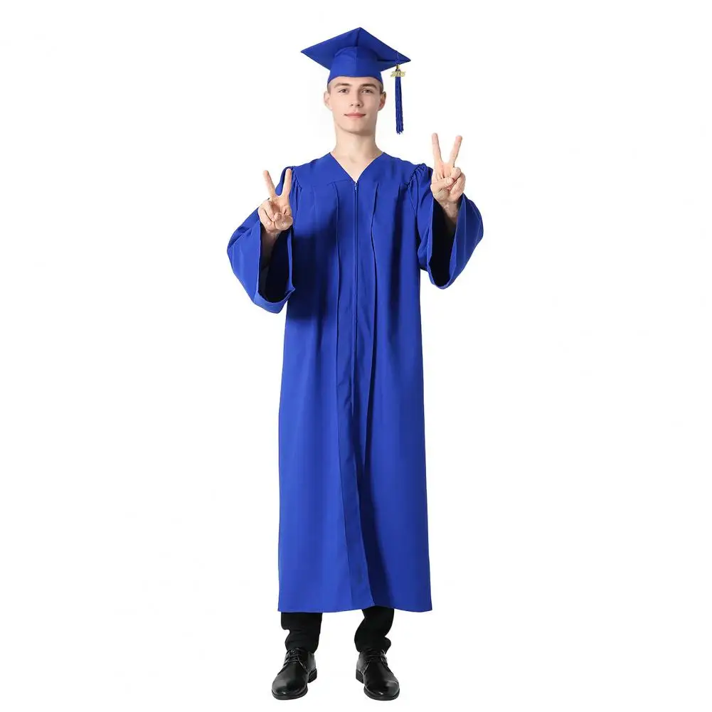 

Bachelor Graduation Uniform Bachelor Cap Gown Elegant V-neck Graduation Robe with Hat for Arts Students for Bachelor Graduation