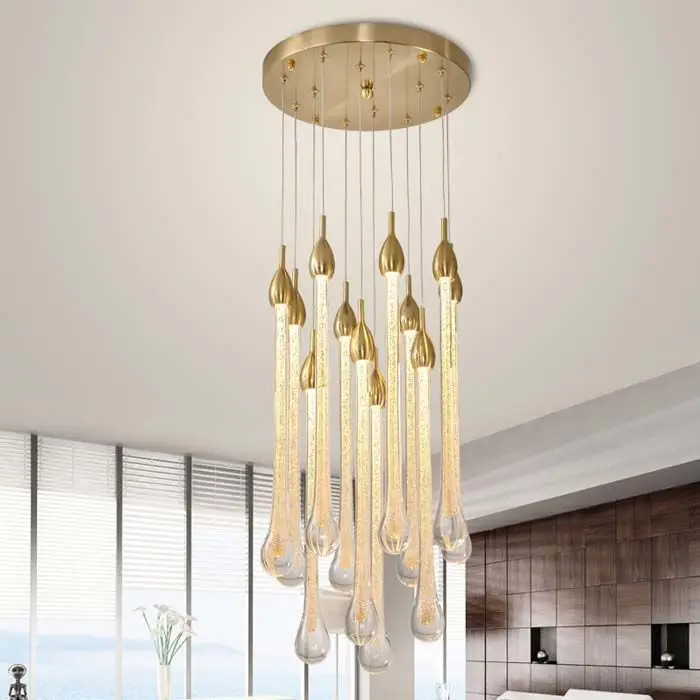 Water Drop Chandelier Staircase Modern LED Hanging Light Villa Living Room Restaurant Bar Creative Crystal Pendant lamp Luster