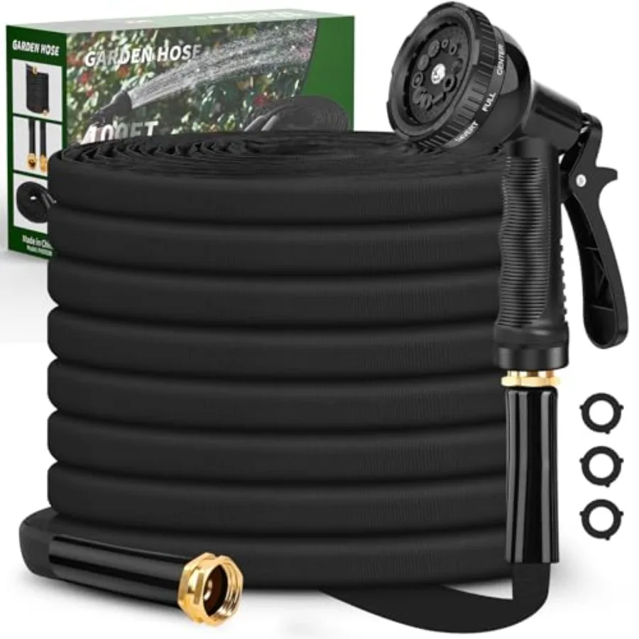 

100ft 3/4 GHT Non-Expanding Garden Hose Lightweight Flexible with 10 Function Nozzle Kink-Free Sturdy High-Pressure Abrasion Re